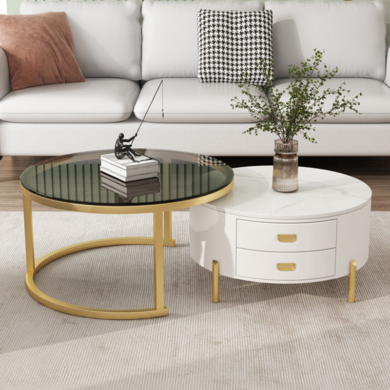 Modern Wooden 4 Legs 2 Coffee Table with Storage Round Table Clearhalo 'Coffee & Accent Tables' 'Coffee Tables' 'coffee_tables' 'Furniture' 'furniture_coffee_tables' 'Living Room Furniture' 5002107