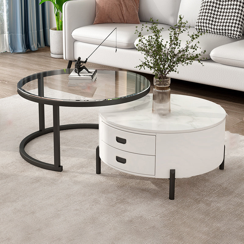 Modern Wooden 4 Legs 2 Coffee Table with Storage Round Table White-Clear Black Clearhalo 'Coffee & Accent Tables' 'Coffee Tables' 'coffee_tables' 'Furniture' 'furniture_coffee_tables' 'Living Room Furniture' 5002108