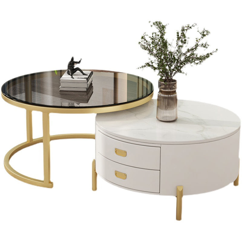Modern Wooden 4 Legs 2 Coffee Table with Storage Round Table Clearhalo 'Coffee & Accent Tables' 'Coffee Tables' 'coffee_tables' 'Furniture' 'furniture_coffee_tables' 'Living Room Furniture' 5002109