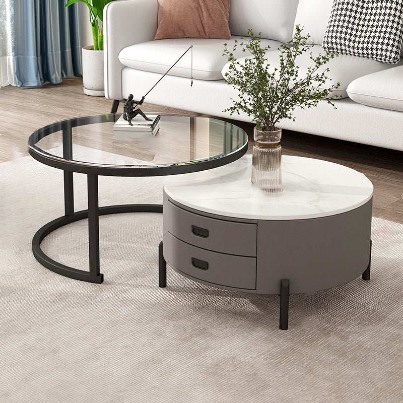 Modern Wooden 4 Legs 2 Coffee Table with Storage Round Table Gray-Clear Black Clearhalo 'Coffee & Accent Tables' 'Coffee Tables' 'coffee_tables' 'Furniture' 'furniture_coffee_tables' 'Living Room Furniture' 5002110