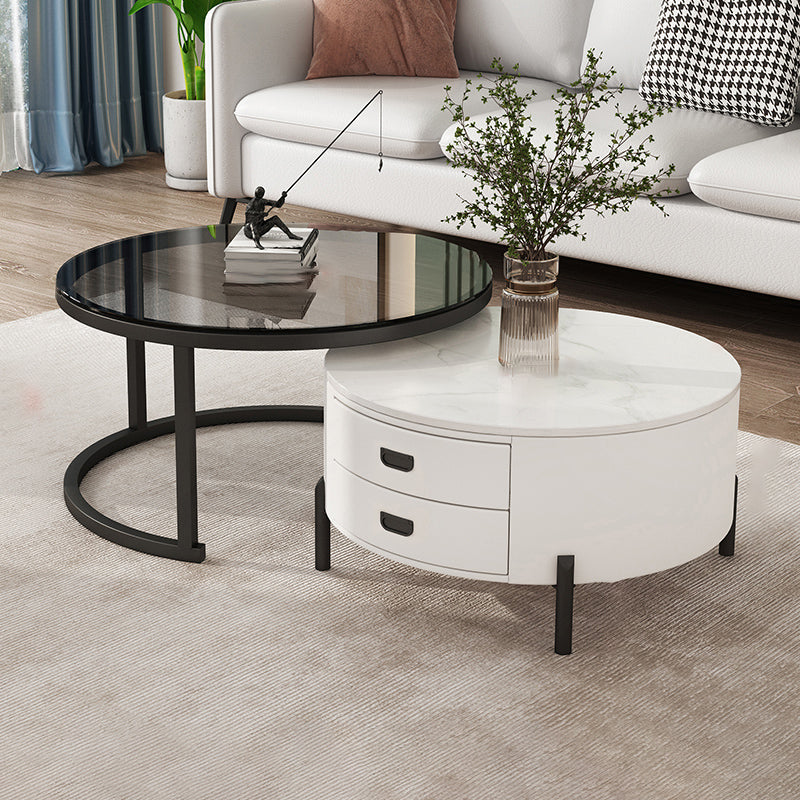 Modern Wooden 4 Legs 2 Coffee Table with Storage Round Table White-Gray Black Clearhalo 'Coffee & Accent Tables' 'Coffee Tables' 'coffee_tables' 'Furniture' 'furniture_coffee_tables' 'Living Room Furniture' 5002114
