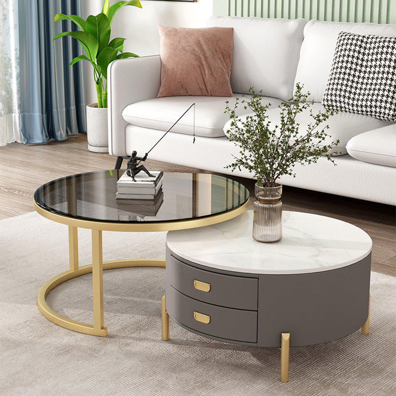 Modern Wooden 4 Legs 2 Coffee Table with Storage Round Table Clearhalo 'Coffee & Accent Tables' 'Coffee Tables' 'coffee_tables' 'Furniture' 'furniture_coffee_tables' 'Living Room Furniture' 5002118