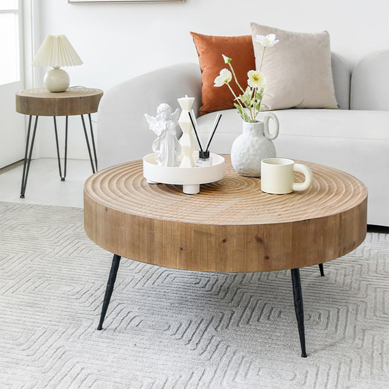 3 Legs Round Natural Finish Coffee Table Rustic Wooden Coffee Table Clearhalo 'Coffee & Accent Tables' 'Coffee Tables' 'coffee_tables' 'furn' 'furn_coffee_tables' 'Furniture' 'furniture_coffee_tables' 'Living Room Furniture' 5002139