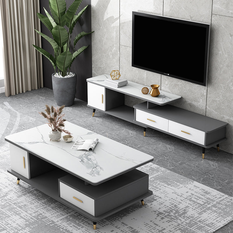 4 Legs Base Design Wood-based Material Square Grey/white Coffee Table 52"L x 28"W x 18"H Stone White Grey Clearhalo 'Coffee & Accent Tables' 'Coffee Tables' 'coffee_tables' 'furn' 'furn_coffee_tables' 'Furniture' 'furniture_coffee_tables' 'Living Room Furniture' 5002176