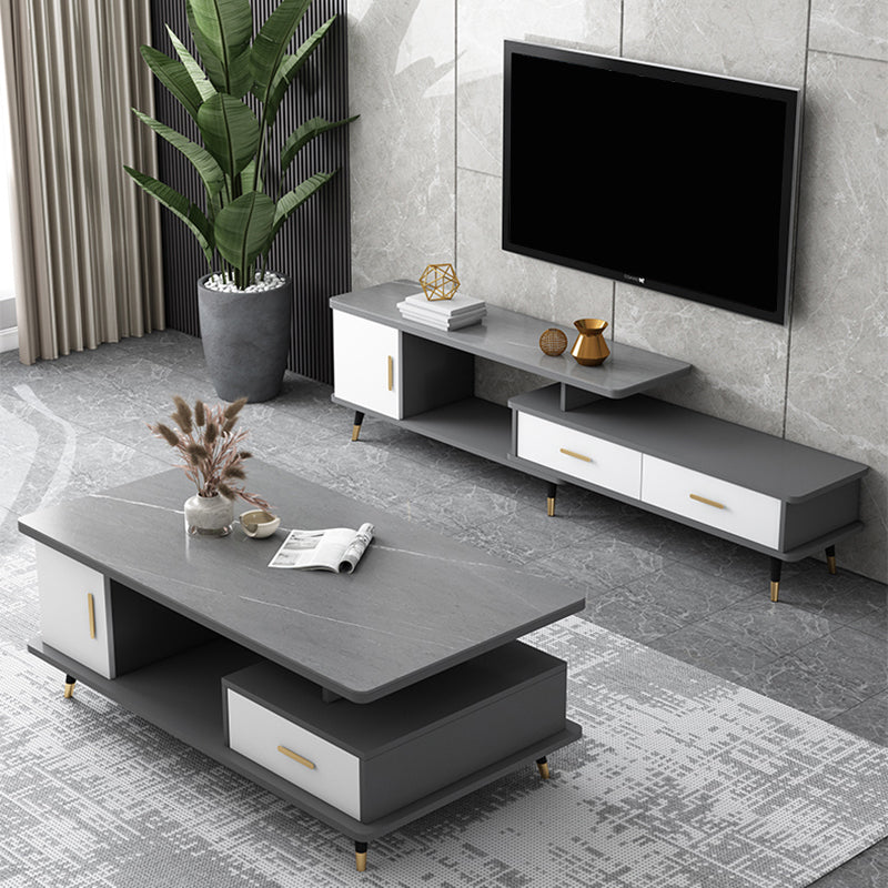 4 Legs Base Design Wood-based Material Square Grey/white Coffee Table 47"L x 24"W x 18"H Gray Clearhalo 'Coffee & Accent Tables' 'Coffee Tables' 'coffee_tables' 'furn' 'furn_coffee_tables' 'Furniture' 'furniture_coffee_tables' 'Living Room Furniture' 5002186