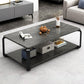 Table basse rectangulaire blanche et noire en faux marbre, base carrée à 4 pieds, style moderne