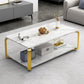 Table basse rectangulaire blanche et noire en faux marbre, base carrée à 4 pieds, style moderne