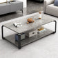 Table basse rectangulaire blanche et noire en faux marbre, base carrée à 4 pieds, style moderne
