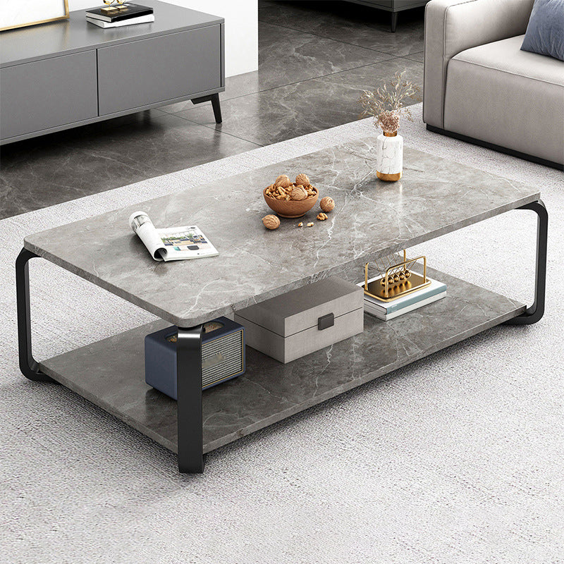 Table basse rectangulaire blanche et noire en faux marbre, base carrée à 4 pieds, style moderne