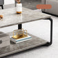 Table basse rectangulaire blanche et noire en faux marbre, base carrée à 4 pieds, style moderne