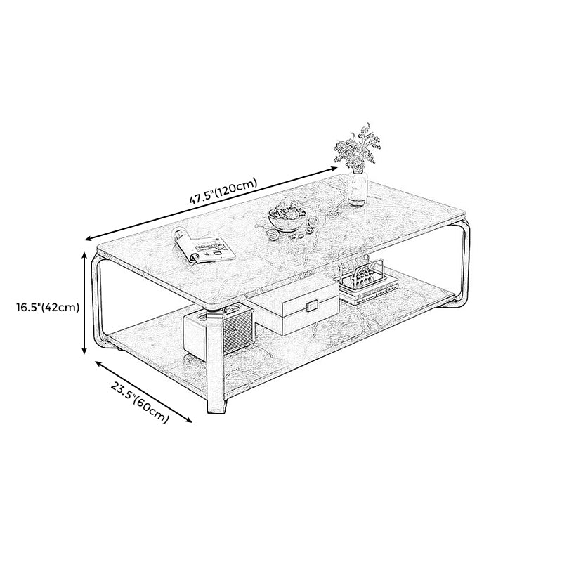 Rectangular White Black Marble Top Square 4 Legs Base Modern Style Coffee Table Clearhalo 'Coffee & Accent Tables' 'Coffee Tables' 'coffee_tables' 'Furniture' 'furniture_coffee_tables' 'Living Room Furniture' 5002239