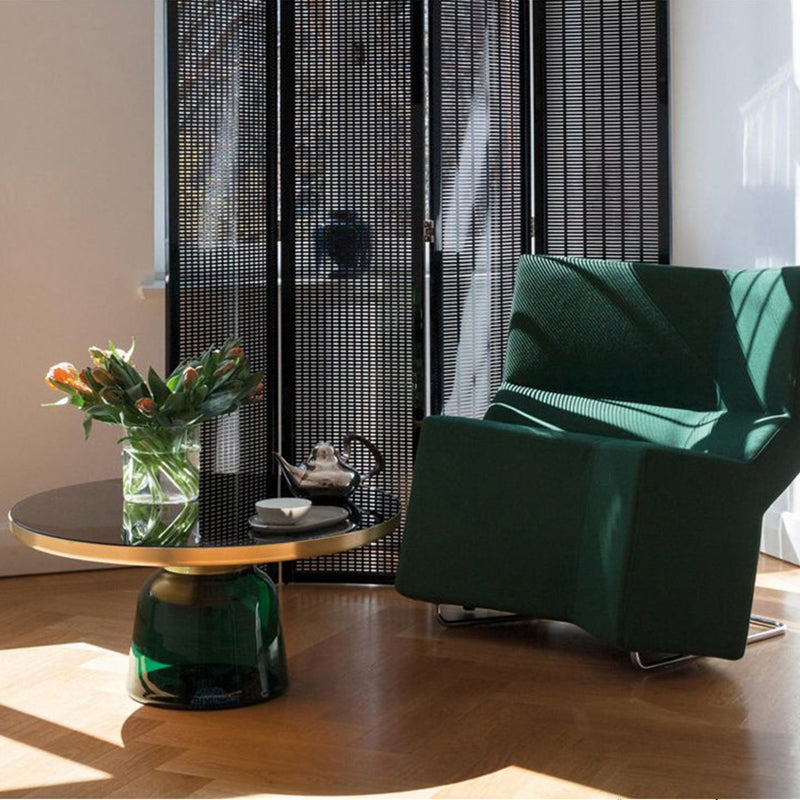 Pedestal 1 Single Coffee Table Metal and Glass Statement Cocktail Table 20"L x 20"W x 22"H Green Clearhalo 'Coffee & Accent Tables' 'Coffee Tables' 'coffee_tables' 'furn' 'furn_coffee_tables' 'Furniture' 'furniture_coffee_tables' 'Living Room Furniture' 5002242