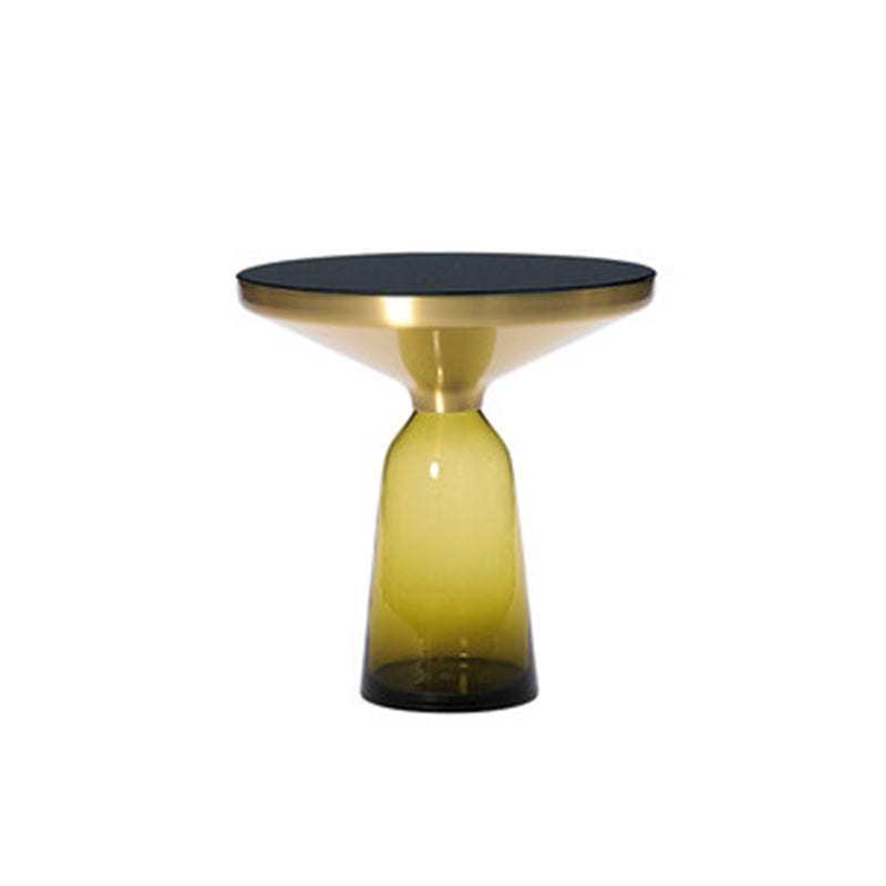 Pedestal 1 Single Coffee Table Metal and Glass Statement Cocktail Table 20"L x 20"W x 22"H Yellow Clearhalo 'Coffee & Accent Tables' 'Coffee Tables' 'coffee_tables' 'furn' 'furn_coffee_tables' 'Furniture' 'furniture_coffee_tables' 'Living Room Furniture' 5002245