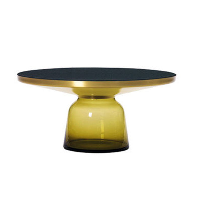Pedestal 1 Single Coffee Table Metal and Glass Statement Cocktail Table 30"L x 30"W x 14"H Yellow Clearhalo 'Coffee & Accent Tables' 'Coffee Tables' 'coffee_tables' 'furn' 'furn_coffee_tables' 'Furniture' 'furniture_coffee_tables' 'Living Room Furniture' 5002252