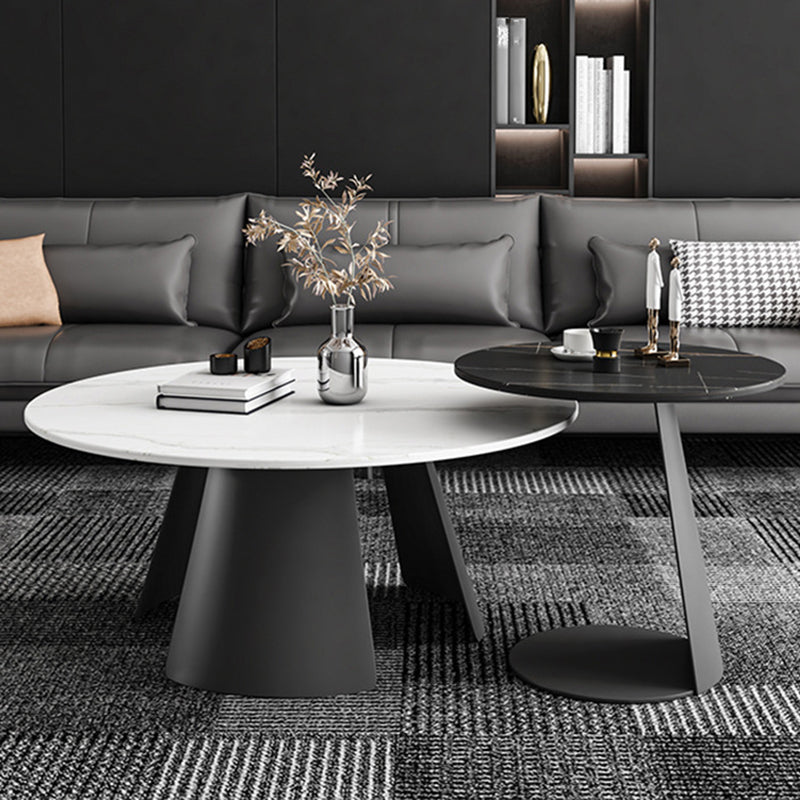 Contemporary Coffee Table Round Faux Marble Cocktail Table Clearhalo 'Coffee & Accent Tables' 'Coffee Tables' 'coffee_tables' 'furn' 'furn_coffee_tables' 'Furniture' 'furniture_coffee_tables' 'Living Room Furniture' 5002279