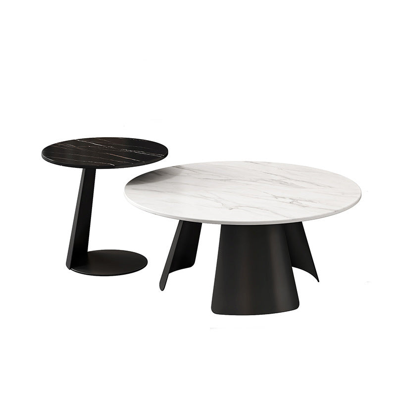 Contemporary Coffee Table Round Faux Marble Cocktail Table Clearhalo 'Coffee & Accent Tables' 'Coffee Tables' 'coffee_tables' 'furn' 'furn_coffee_tables' 'Furniture' 'furniture_coffee_tables' 'Living Room Furniture' 5002284