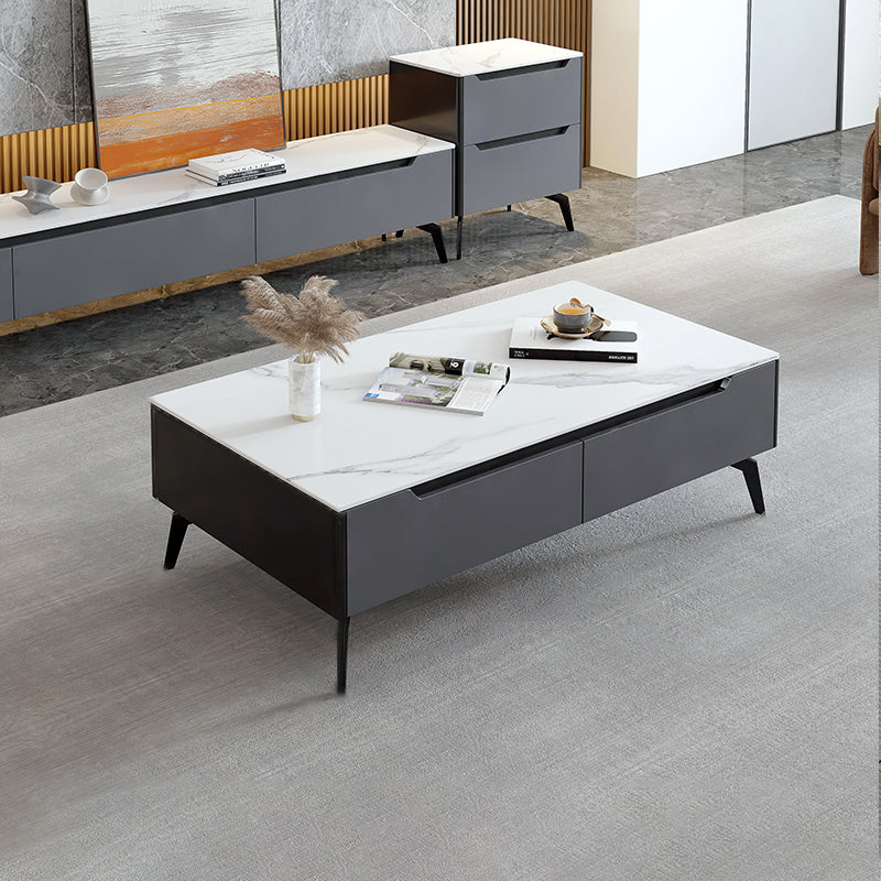 Rectangular Slate Top Coffee Table with 4 Drawers Metal 4 Legs Cocktail Table 47"L x 24"W x 16"H Stone Clearhalo 'Coffee & Accent Tables' 'Coffee Tables' 'coffee_tables' 'furn' 'furn_coffee_tables' 'Furniture' 'furniture_coffee_tables' 'Living Room Furniture' 5002295