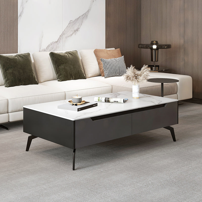 Rectangular Slate Top Coffee Table with 4 Drawers Metal 4 Legs Cocktail Table 47"L x 24"W x 16"H Glass Clearhalo 'Coffee & Accent Tables' 'Coffee Tables' 'coffee_tables' 'furn' 'furn_coffee_tables' 'Furniture' 'furniture_coffee_tables' 'Living Room Furniture' 5002296