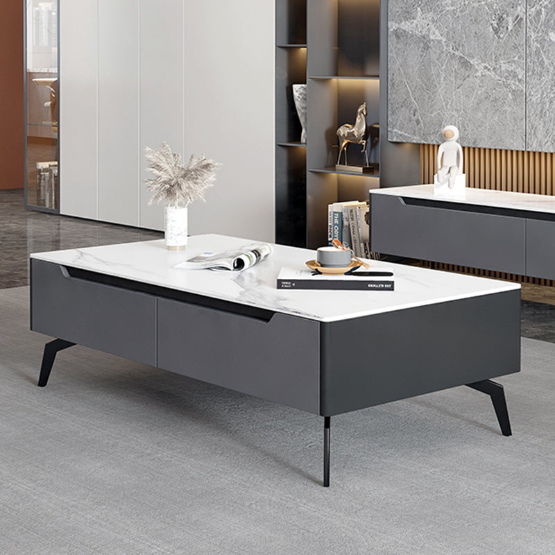 Rectangular Slate Top Coffee Table with 4 Drawers Metal 4 Legs Cocktail Table 51"L x 27.5"W x 16"H Glass Clearhalo 'Coffee & Accent Tables' 'Coffee Tables' 'coffee_tables' 'furn' 'furn_coffee_tables' 'Furniture' 'furniture_coffee_tables' 'Living Room Furniture' 5002297