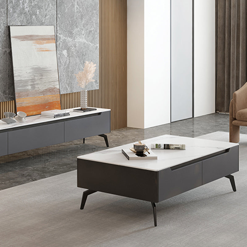 Rectangular Slate Top Coffee Table with 4 Drawers Metal 4 Legs Cocktail Table 39.5"L x 19.5"W x 16"H Glass Clearhalo 'Coffee & Accent Tables' 'Coffee Tables' 'coffee_tables' 'furn' 'furn_coffee_tables' 'Furniture' 'furniture_coffee_tables' 'Living Room Furniture' 5002298