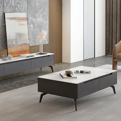 Rectangular Slate Top Coffee Table with 4 Drawers Metal 4 Legs Cocktail Table 39.5"L x 19.5"W x 16"H Glass Clearhalo 'Coffee & Accent Tables' 'Coffee Tables' 'coffee_tables' 'furn' 'furn_coffee_tables' 'Furniture' 'furniture_coffee_tables' 'Living Room Furniture' 5002298