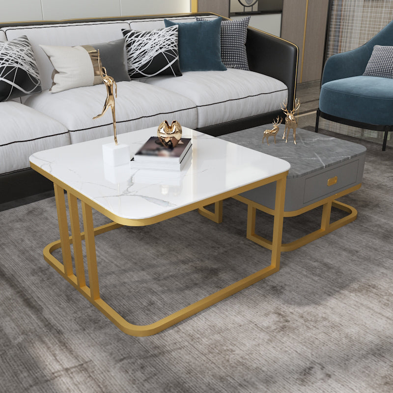 Round Slate/ Glass Coffee Table Frame 2 Nesting Cocktail Table with Storage Gold Grey White Clearhalo 'Coffee & Accent Tables' 'Coffee Tables' 'coffee_tables' 'furn' 'furn_coffee_tables' 'Furniture' 'furniture_coffee_tables' 'Living Room Furniture' 5002342