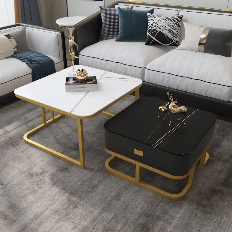 Round Slate/ Glass Coffee Table Frame 2 Nesting Cocktail Table with Storage Gold Black White Clearhalo 'Coffee & Accent Tables' 'Coffee Tables' 'coffee_tables' 'furn' 'furn_coffee_tables' 'Furniture' 'furniture_coffee_tables' 'Living Room Furniture' 5002343