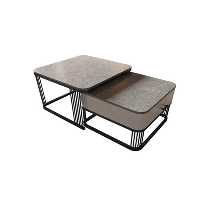 Square Slate Top Coffee Table with Drawers Frame Base 2 Nestling Cocktail Table 28"L x 28"W x 18"H + 24"L x 24"W x 16"H Gray Clearhalo 'Coffee & Accent Tables' 'Coffee Tables' 'coffee_tables' 'furn' 'furn_coffee_tables' 'Furniture' 'furniture_coffee_tables' 'Living Room Furniture' 5002369