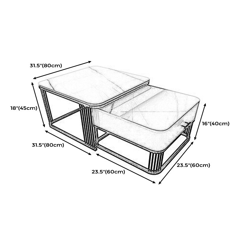 Square Slate Top Coffee Table with Drawers Frame Base 2 Nestling Cocktail Table Clearhalo 'Coffee & Accent Tables' 'Coffee Tables' 'coffee_tables' 'furn' 'furn_coffee_tables' 'Furniture' 'furniture_coffee_tables' 'Living Room Furniture' 5002371