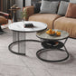 Round White Slate Coffee Table with Shelf Frame Base 2 Nestling Cocktail Table Black Beige Clearhalo 'Coffee & Accent Tables' 'Coffee Tables' 'coffee_tables' 'furn' 'furn_coffee_tables' 'Furniture' 'furniture_coffee_tables' 'Living Room Furniture' 5002376