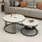 Round White Slate Coffee Table with Shelf Frame Base 2 Nestling Cocktail Table Clearhalo 'Coffee & Accent Tables' 'Coffee Tables' 'coffee_tables' 'furn' 'furn_coffee_tables' 'Furniture' 'furniture_coffee_tables' 'Living Room Furniture' 5002380