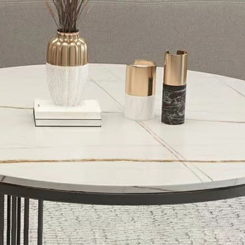 Round White Slate Coffee Table with Shelf Frame Base 2 Nestling Cocktail Table Clearhalo 'Coffee & Accent Tables' 'Coffee Tables' 'coffee_tables' 'furn' 'furn_coffee_tables' 'Furniture' 'furniture_coffee_tables' 'Living Room Furniture' 5002381