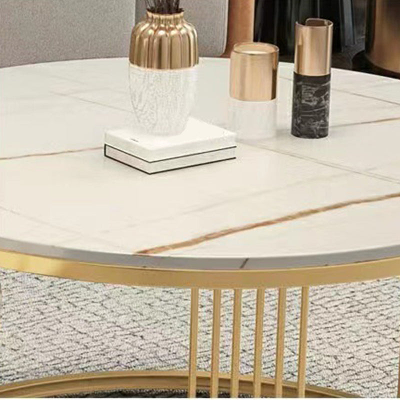 Round White Slate Coffee Table with Shelf Frame Base 2 Nestling Cocktail Table Clearhalo 'Coffee & Accent Tables' 'Coffee Tables' 'coffee_tables' 'furn' 'furn_coffee_tables' 'Furniture' 'furniture_coffee_tables' 'Living Room Furniture' 5002382