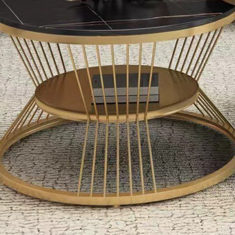 Round White Slate Coffee Table with Shelf Frame Base 2 Nestling Cocktail Table Clearhalo 'Coffee & Accent Tables' 'Coffee Tables' 'coffee_tables' 'furn' 'furn_coffee_tables' 'Furniture' 'furniture_coffee_tables' 'Living Room Furniture' 5002383