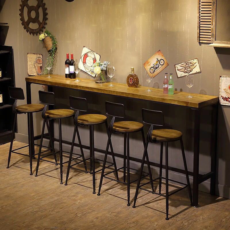 Pine Wood Bar Table Rectangle Industrial Bar Dining Table with Trestle Base 63"L x 15.7"W x 41.3"H Without Chairs Clearhalo 'Bar Furniture' 'Bar Tables' 'bar_tables' 'furn' 'furn_bar_tables' 'Furniture' 'furniture_bar_tables' 'Kitchen & Dining Furniture' 5002389