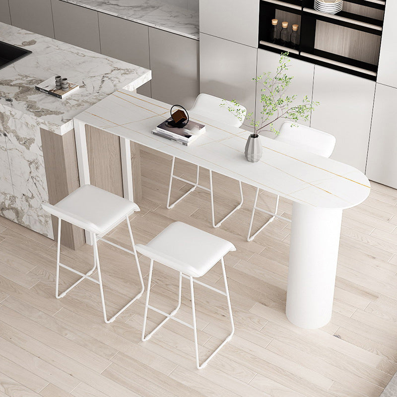 Stone Counter Table Iron Base 42-inch Height Contemporary Bar Table for Island White-Gold Without Chairs Clearhalo 'Bar Furniture' 'Bar Tables' 'bar_tables' 'furn' 'furn_bar_tables' 'Furniture' 'furniture_bar_tables' 'Kitchen & Dining Furniture' 5002418