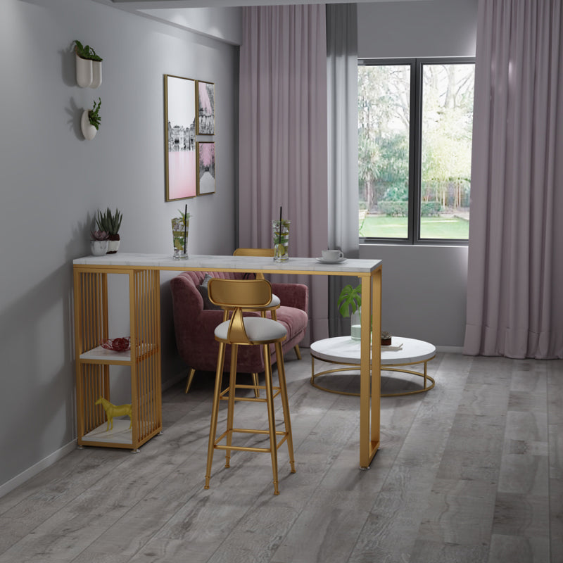Modern Bar Table 42-inch Height Artificial Marble Top Bistro Table 63"L x 15.7"W x 41.3"H White-Gold Without Chairs Clearhalo 'Bar Furniture' 'Bar Tables' 'bar_tables' 'furn' 'furn_bar_tables' 'Furniture' 'furniture_bar_tables' 'Kitchen & Dining Furniture' 5002441