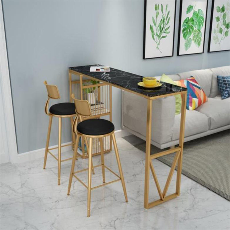 Nordic Bar Table Artificial Marble Top Pub Table with Cabinet for Dining Room 70.9"L x 15.7"W x 41.3"H Black Without Chairs Clearhalo 'Bar Furniture' 'Bar Tables' 'bar_tables' 'furn' 'furn_bar_tables' 'Furniture' 'furniture_bar_tables' 'Kitchen & Dining Furniture' 5002499
