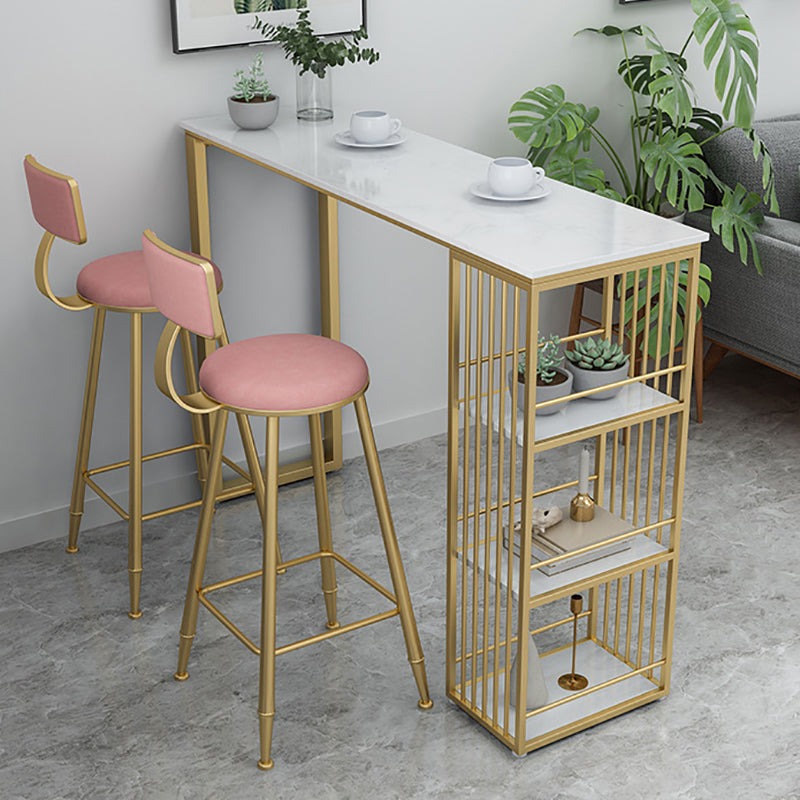 Nordic Bar Table Artificial Marble Top Pub Table with Cabinet for Dining Room 63"L x 15.7"W x 41.3"H White Without Chairs Clearhalo 'Bar Furniture' 'Bar Tables' 'bar_tables' 'furn' 'furn_bar_tables' 'Furniture' 'furniture_bar_tables' 'Kitchen & Dining Furniture' 5002501