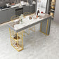 Dining Room Bistro Bar Height Cocktail Table Double pedestal Stone Counter Table 70.9"L x 15.7"W x 41.3"H Pandora Gold Without Chairs Clearhalo 'Bar Furniture' 'Bar Tables' 'bar_tables' 'furn' 'furn_bar_tables' 'Furniture' 'furniture_bar_tables' 'Kitchen & Dining Furniture' 5002521