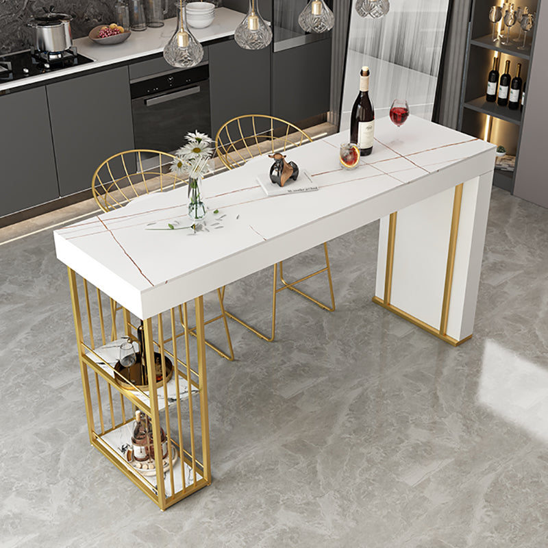 Dining Room Bistro Bar Height Cocktail Table Double pedestal Stone Counter Table Clearhalo 'Bar Furniture' 'Bar Tables' 'bar_tables' 'furn' 'furn_bar_tables' 'Furniture' 'furniture_bar_tables' 'Kitchen & Dining Furniture' 5002532
