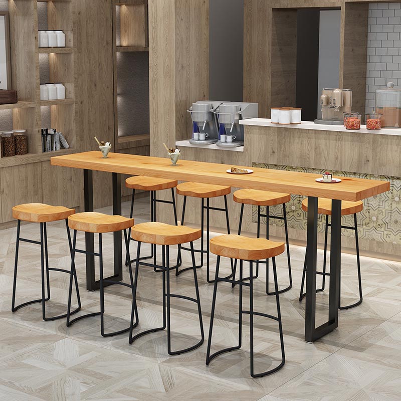Solid Wood Bar Dining Table Rectangle Industrial Bar Table with Sled Base 86.6"L x 15.7"W x 41.3"H Without Chairs Clearhalo 'Bar Furniture' 'Bar Tables' 'bar_tables' 'furn' 'furn_bar_tables' 'Furniture' 'furniture_bar_tables' 'Kitchen & Dining Furniture' 5002577