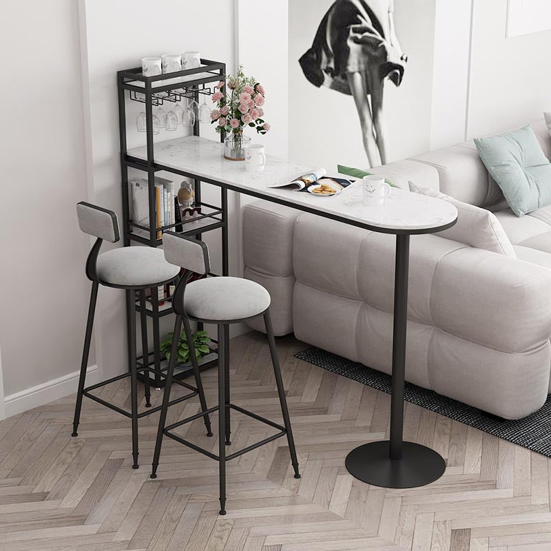 Glam Style Bar Table 42-inch Height Artificial Marble Top and Iron Pedestal Pub Table White-Black Without Chairs Clearhalo 'Bar Furniture' 'Bar Tables' 'bar_tables' 'furn' 'furn_bar_tables' 'Furniture' 'furniture_bar_tables' 'Kitchen & Dining Furniture' 5002598