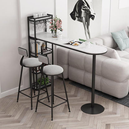 Glam Style Bar Table 42-inch Height Artificial Marble Top and Iron Pedestal Pub Table White-Black Without Chairs Clearhalo 'Bar Furniture' 'Bar Tables' 'bar_tables' 'furn' 'furn_bar_tables' 'Furniture' 'furniture_bar_tables' 'Kitchen & Dining Furniture' 5002598