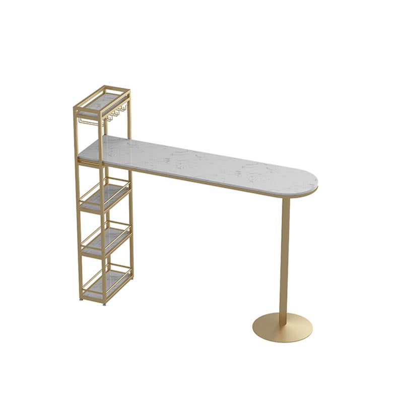 Glam Style Bar Table 42-inch Height Artificial Marble Top and Iron Pedestal Pub Table White-Gold Without Chairs Clearhalo 'Bar Furniture' 'Bar Tables' 'bar_tables' 'furn' 'furn_bar_tables' 'Furniture' 'furniture_bar_tables' 'Kitchen & Dining Furniture' 5002599