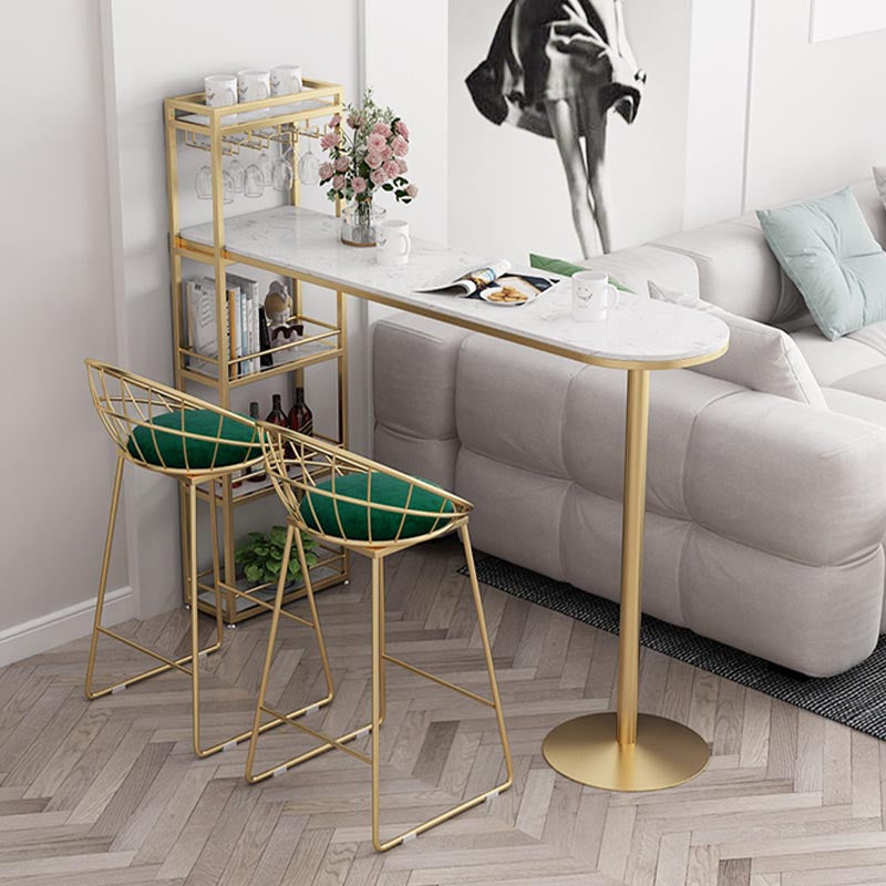 Glam Style Bar Table 42-inch Height Artificial Marble Top and Iron Pedestal Pub Table Clearhalo 'Bar Furniture' 'Bar Tables' 'bar_tables' 'furn' 'furn_bar_tables' 'Furniture' 'furniture_bar_tables' 'Kitchen & Dining Furniture' 5002603