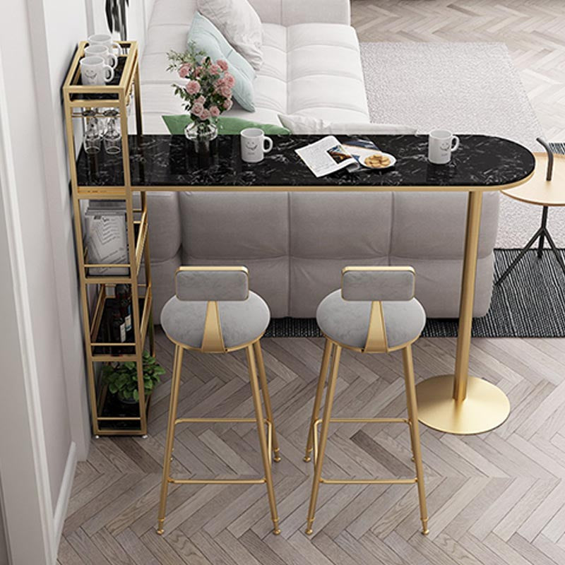Glam Style Bar Table 42-inch Height Artificial Marble Top and Iron Pedestal Pub Table Clearhalo 'Bar Furniture' 'Bar Tables' 'bar_tables' 'furn' 'furn_bar_tables' 'Furniture' 'furniture_bar_tables' 'Kitchen & Dining Furniture' 5002604
