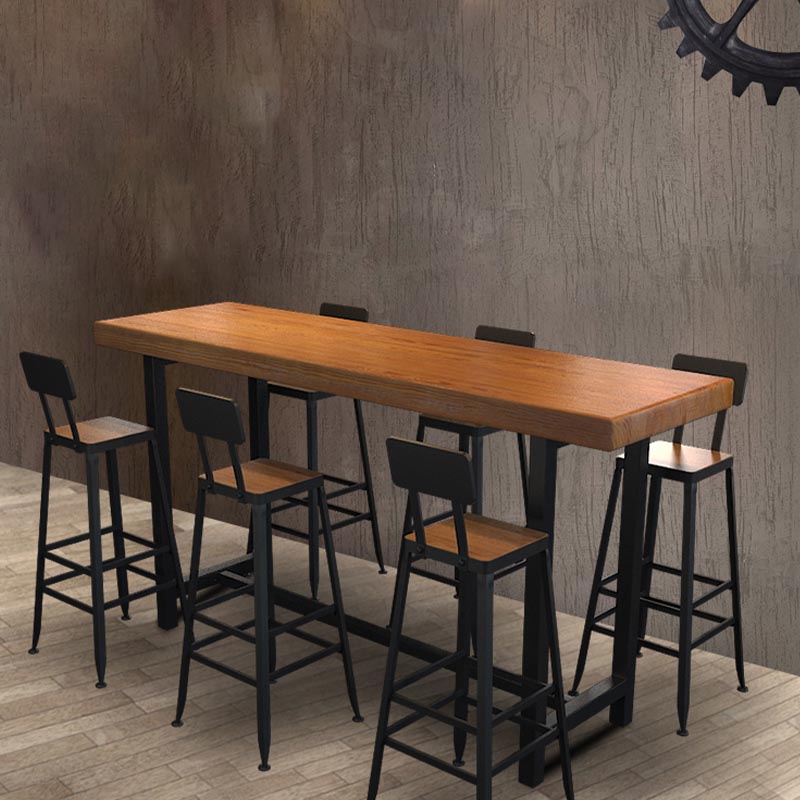 Wood Bar Table Traditional Luxury Rectangle Bar Table with Trestle Base 70.9"L x 23.6"W x 41.3"H Without Chairs Clearhalo 'Bar Furniture' 'Bar Tables' 'bar_tables' 'furn' 'furn_bar_tables' 'Furniture' 'furniture_bar_tables' 'Kitchen & Dining Furniture' 5002614