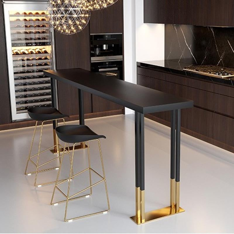 Black Metal Trestle Bistro Bar Desk Rectangle Indoor Contemporary Bar Stool Table 78.7"L x 15.7"W x 41.3"H Without Chairs Clearhalo 'Bar Furniture' 'Bar Tables' 'bar_tables' 'furn' 'furn_bar_tables' 'Furniture' 'furniture_bar_tables' 'Kitchen & Dining Furniture' 5002637