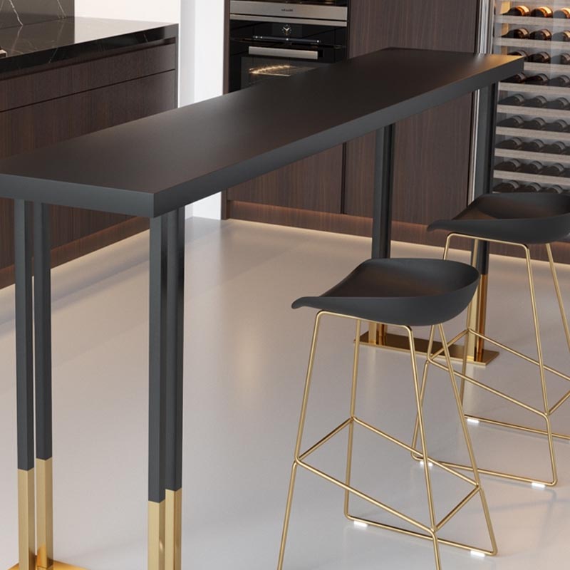 Black Metal Trestle Bistro Bar Desk Rectangle Indoor Contemporary Bar Stool Table Clearhalo 'Bar Furniture' 'Bar Tables' 'bar_tables' 'furn' 'furn_bar_tables' 'Furniture' 'furniture_bar_tables' 'Kitchen & Dining Furniture' 5002640
